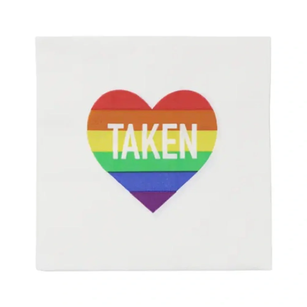 Pride Rainbow Heart Cocktail Napkins, 20 Ct “Single” “Taken”